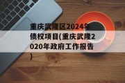 重庆武隆区2024年债权项目(重庆武隆2020年政府工作报告)
