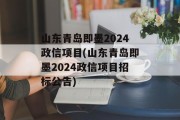 山东青岛即墨2024政信项目(山东青岛即墨2024政信项目招标公告)