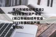 周口市城投经开实业2023年债权资产项目(周口市城投经开实业2023年债权资产项目招标)