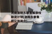 河南洛阳古都发展债权融资计划(洛阳古都集团公司简介)