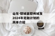 山东-郓城县郓州城发2024年定融计划的简单介绍