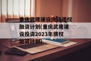 重庆武隆建设投资债权融资计划(重庆武隆建设投资2023年债权融资计划)