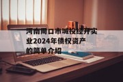 河南周口市城投经开实业2024年债权资产的简单介绍