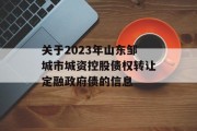 关于2023年山东邹城市城资控股债权转让定融政府债的信息