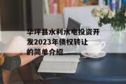 华坪县水利水电投资开发2023年债权转让的简单介绍