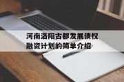河南洛阳古都发展债权融资计划的简单介绍