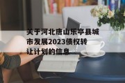 关于河北唐山乐亭县城市发展2023债权转让计划的信息