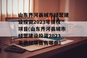 山东齐河县城市经营建设投资2023年债权项目(山东齐河县城市经营建设投资2023年债权项目有哪些)