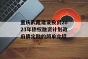 重庆武隆建设投资2023年债权融资计划政府债定融的简单介绍