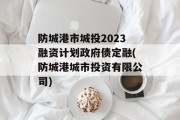 防城港市城投2023融资计划政府债定融(防城港城市投资有限公司)