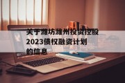 关于潍坊潍州投资控股2023债权融资计划的信息
