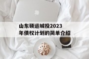 山东硕运城投2023年债权计划的简单介绍
