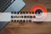 河南省洛阳市汝阳农发投2023年债权融资项目的简单介绍