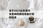 关于2023山东潍河生态城投债权定融计划的信息