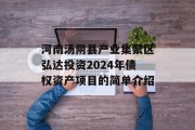 河南汤阴县产业集聚区弘达投资2024年债权资产项目的简单介绍