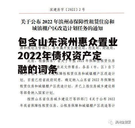 包含山东滨州惠众置业2022年债权资产定融的词条