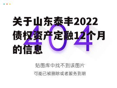 关于山东泰丰2022债权资产定融12个月的信息