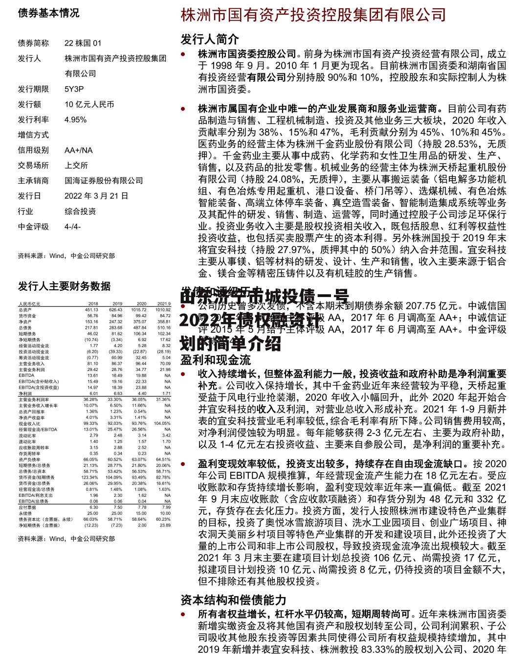 山东济宁市城投债一号2022年债权融资计划的简单介绍