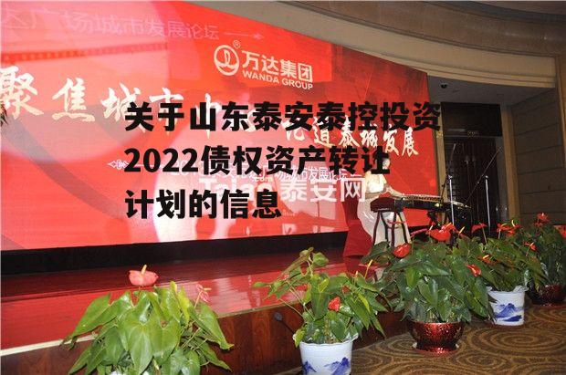 关于山东泰安泰控投资2022债权资产转让计划的信息