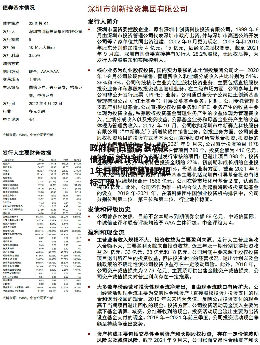 政府债-日照莒县城投债权融资计划(2021年日照市莒县财政招标工程)