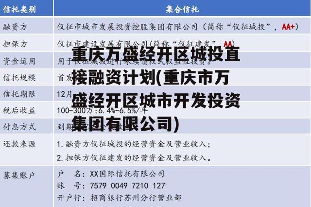 重庆万盛经开区城投直接融资计划(重庆市万盛经开区城市开发投资集团有限公司)