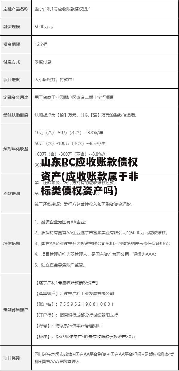 山东RC应收账款债权资产(应收账款属于非标类债权资产吗)