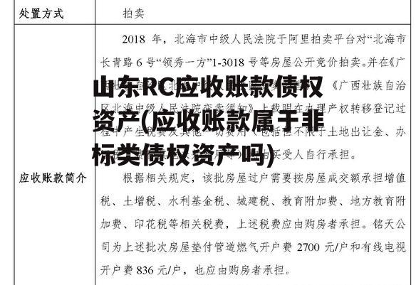 山东RC应收账款债权资产(应收账款属于非标类债权资产吗)