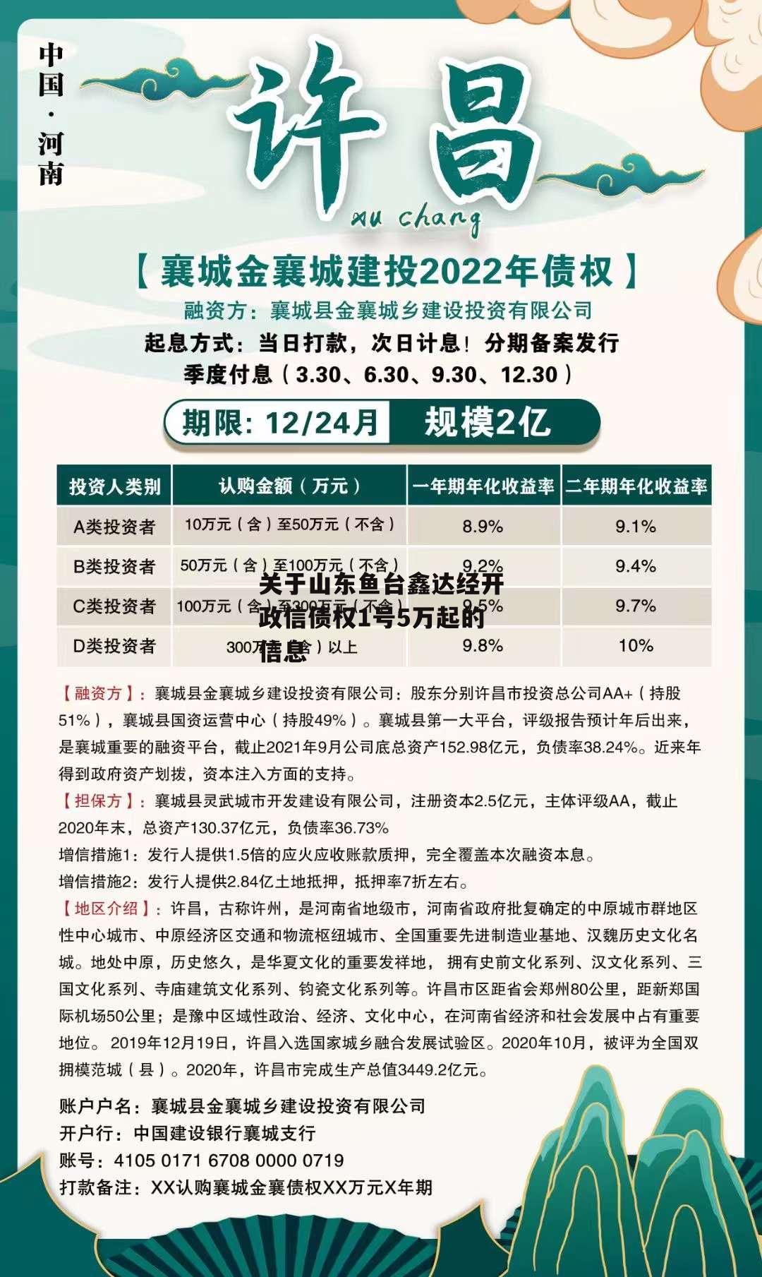 关于山东鱼台鑫达经开政信债权1号5万起的信息