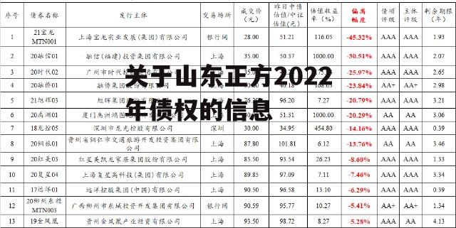 关于山东正方2022年债权的信息