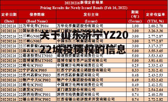 关于山东济宁YZ2022城投债权的信息