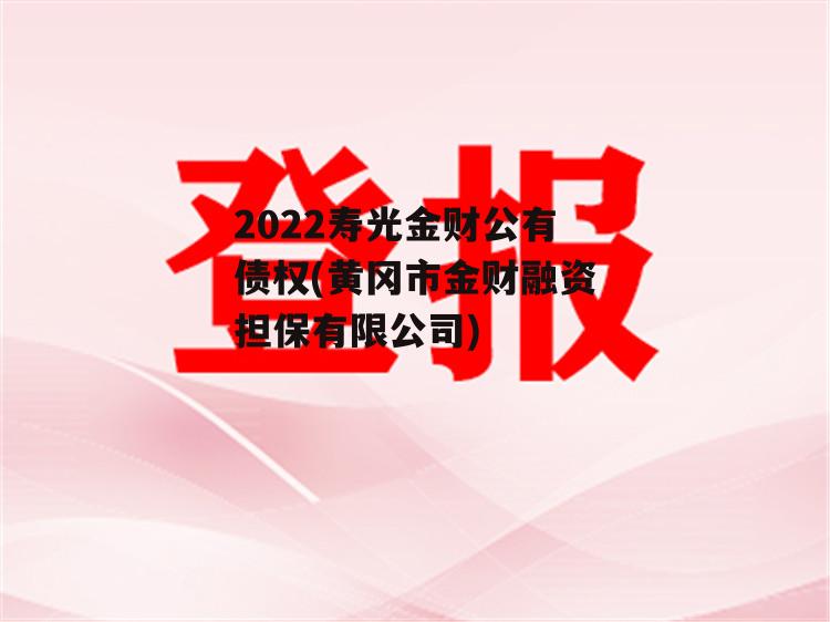 2022寿光金财公有债权(黄冈市金财融资担保有限公司)