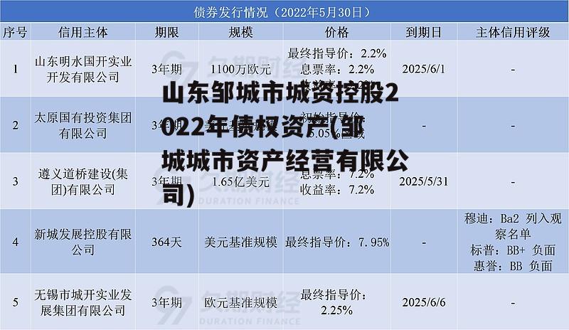 山东邹城市城资控股2022年债权资产(邹城城市资产经营有限公司)