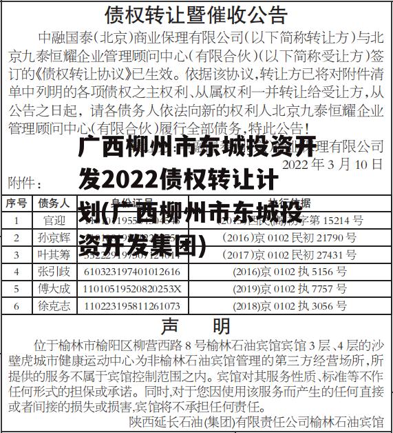 广西柳州市东城投资开发2022债权转让计划(广西柳州市东城投资开发集团)