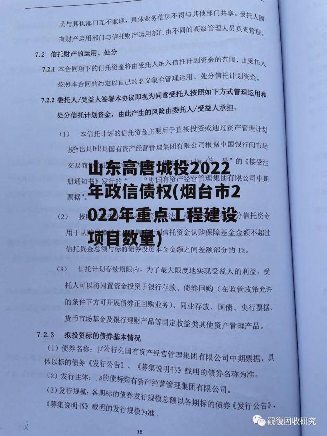 山东高唐城投2022年政信债权(烟台市2022年重点工程建设项目数量)