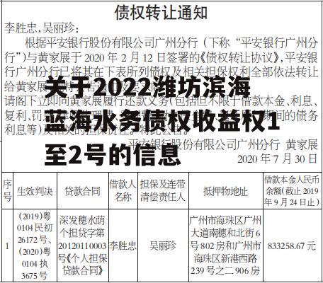 关于2022潍坊滨海蓝海水务债权收益权1至2号的信息