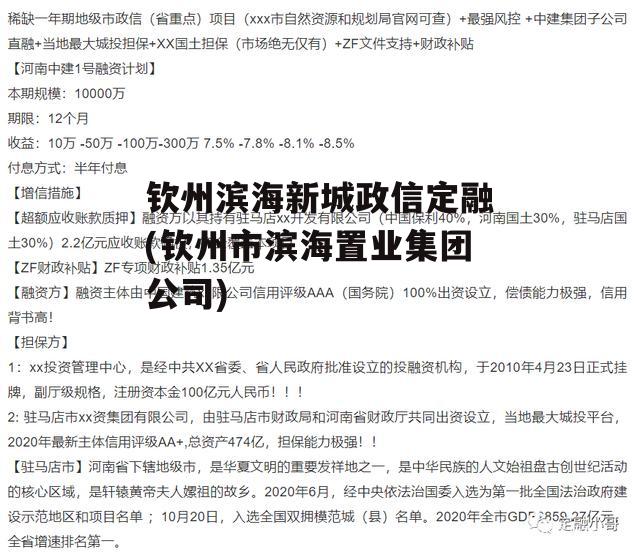 钦州滨海新城政信定融(钦州市滨海置业集团公司)